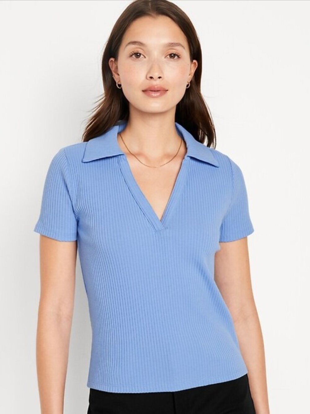 Old Navy Short-Sleeve Rib-Knit Collared Shirt in Sky High Blue Women's Size XL